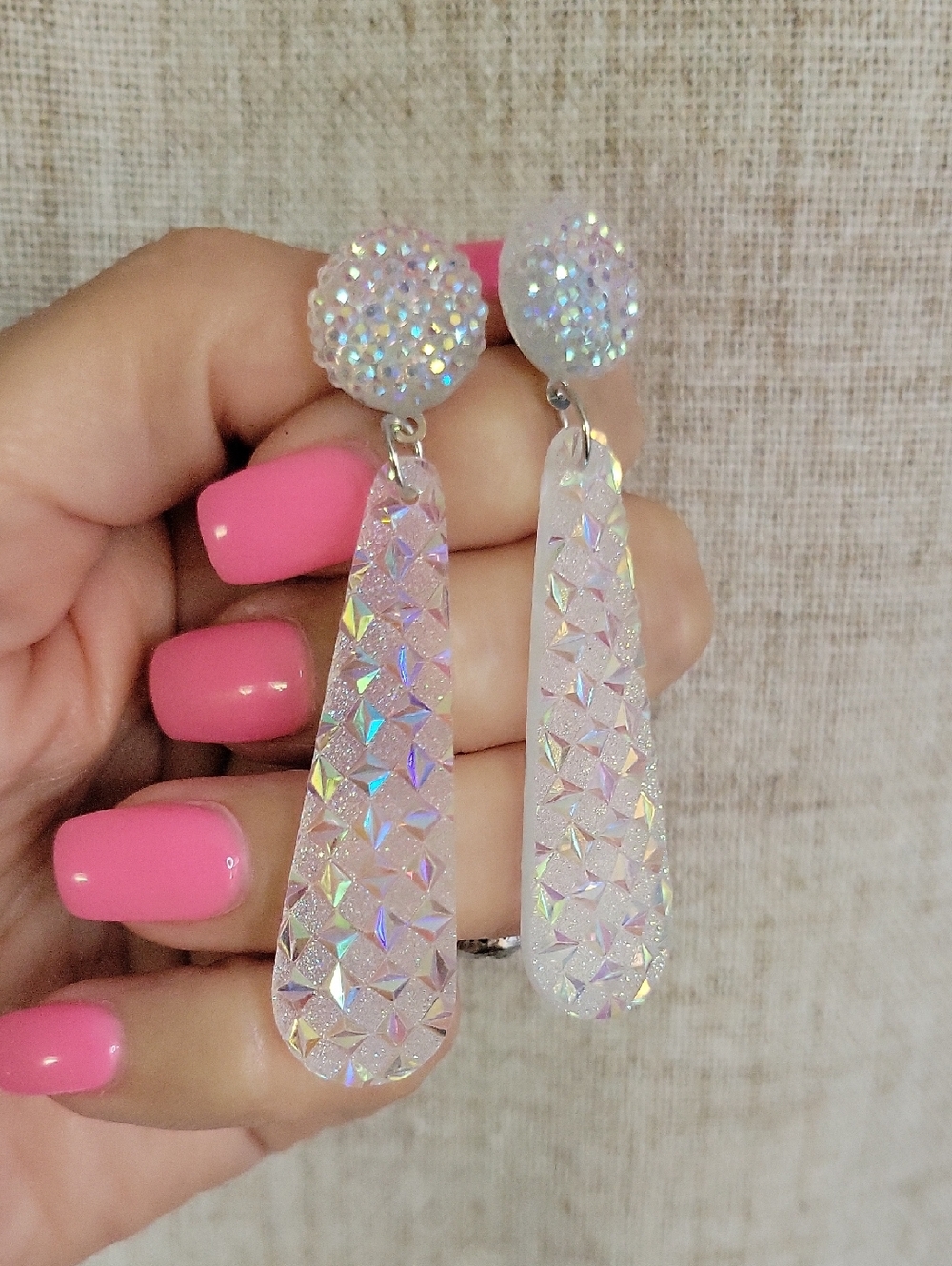 Unicorn Shimmer Iridescent Acrylic Drop Earrings - Sparkling Dangle Earrings